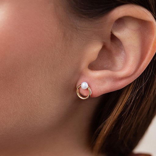 Серьги - пусеты "Круговорот" с жемчугом (красное золото) с08229 2