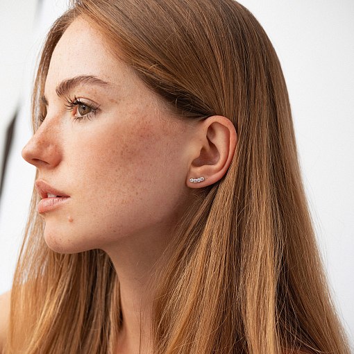 Серьги - пусеты "Lora" с фианитами (белое золото) с09128 2