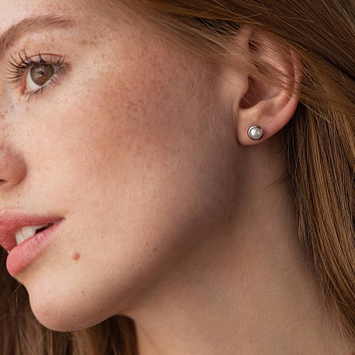 Серьги - пусеты с жемчугом (белое золото) с08504 2