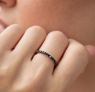 Золота каблучка з доріжкою чорних діамантів кб0618gm №4