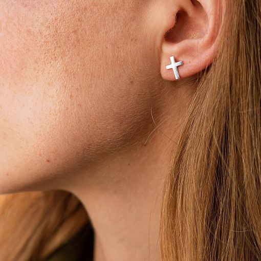 Серьги-пусеты Крестики в белом золоте с05340 2