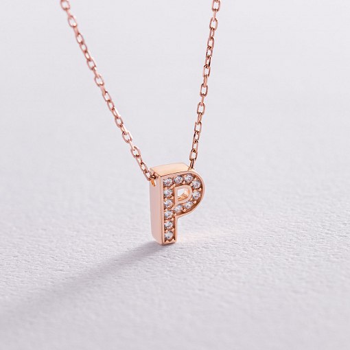 Колье с буквой "Р" в красном золоте (фианиты) кол01255Р 5