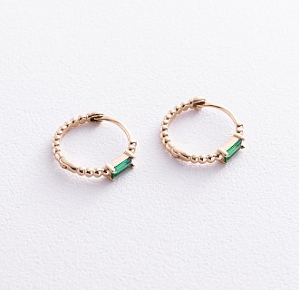 Золотые серьги - кольца "Аннабель" с зелеными фианитами с08500 №5