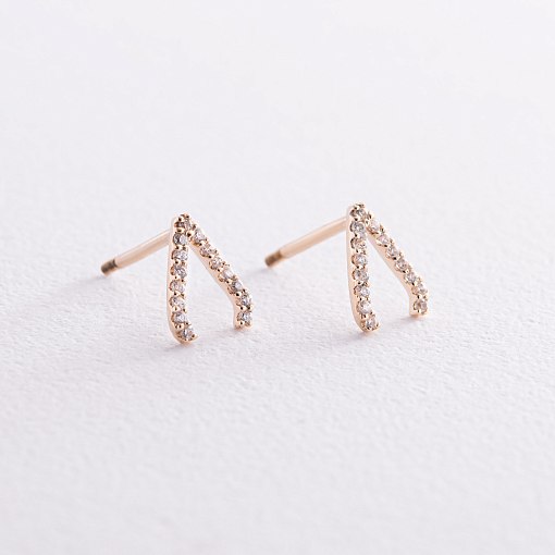 Серьги - пусеты "Акцент" с фианитами (желтое золото) с08472 3