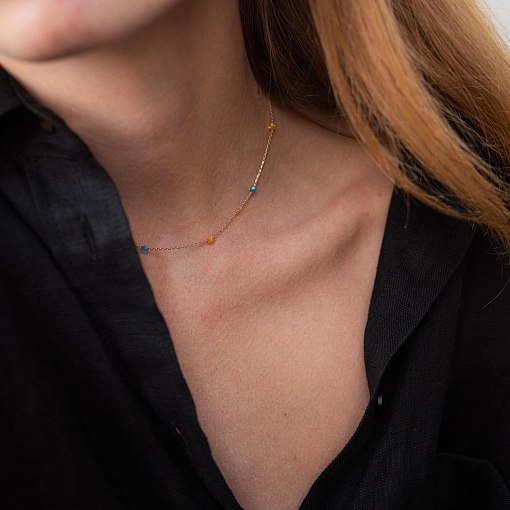 Колье "Вільна" в красном золоте (голубые и желтые фианиты) кол02249 7