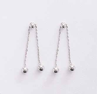 Серьги - пусеты с шариками на цепочке (белое золото) 580142в №3