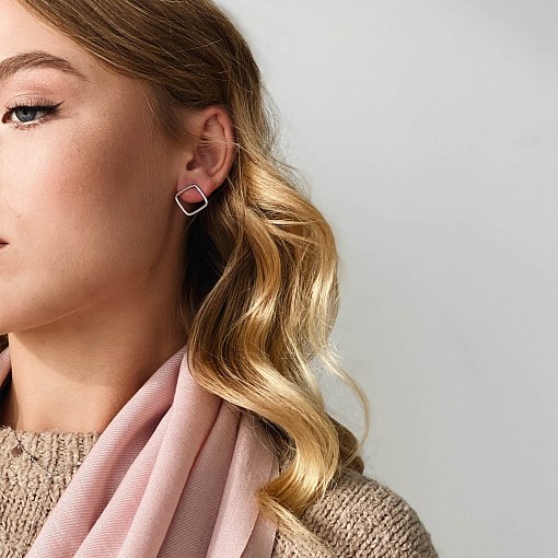 Серьги - пусеты "Ромбы" в белом золоте с06981 5