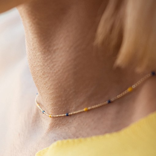 Кольє в жовтому золоті (синя та жовта емаль) кол02537 7