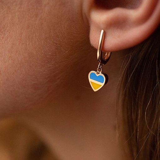 Серьги "С Украиной в сердце" в красном золоте (голубая и желтая эмаль) с08098 2