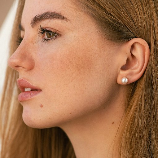 Золотые серьги - пусеты с жемчугом с08812 2