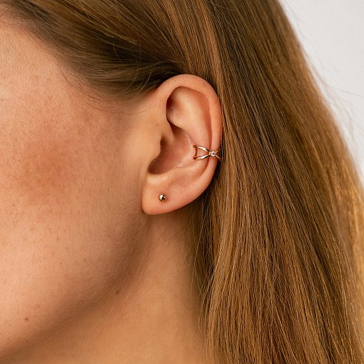 Серьга - каффа с фианитом (красное золото) с08554 4