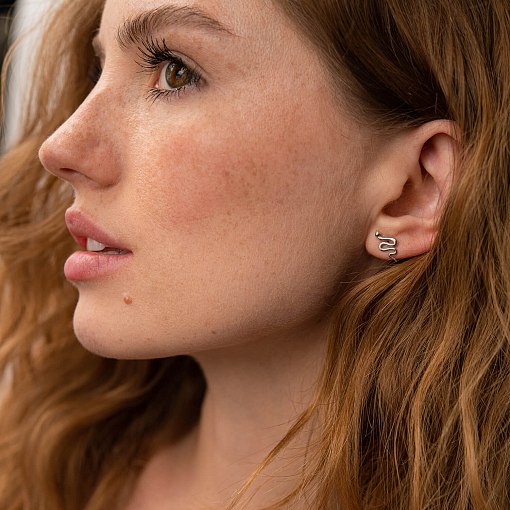 Серьги - пусеты "Змеи" в белом золоте с07918 6