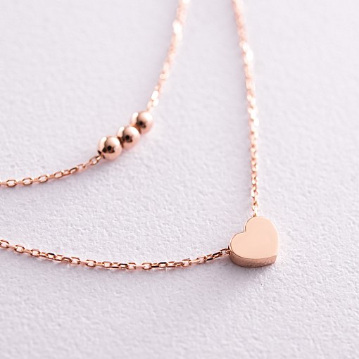 Двойное золотое колье "Шарики и сердечко" кол02293 3