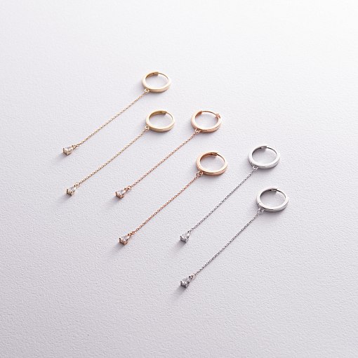 Серьги - кольца "Капельки" с фианитами (красное золото) с08351 3