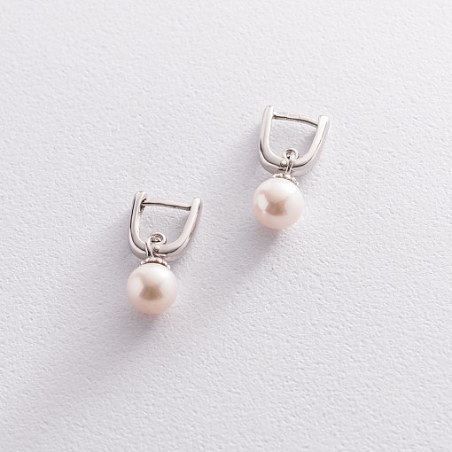 Золотые серьги с жемчугом с05836 5