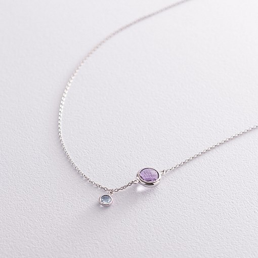 Золоте кольє (аметист, топаз) кол01858