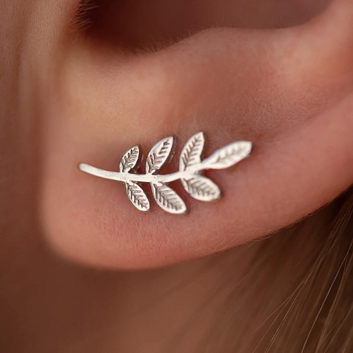 Серьги - пусеты "Веточки" в белом золоте с07014 3