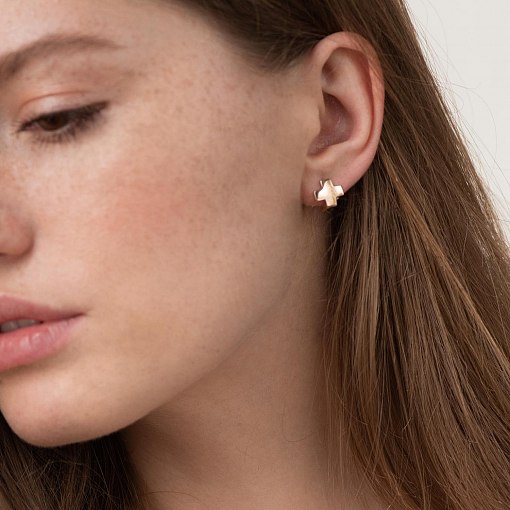 Серьги "Крестики" (красное золото) с06966 3