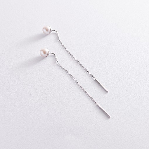 Золотые серьги - протяжки с жемчугом с07702