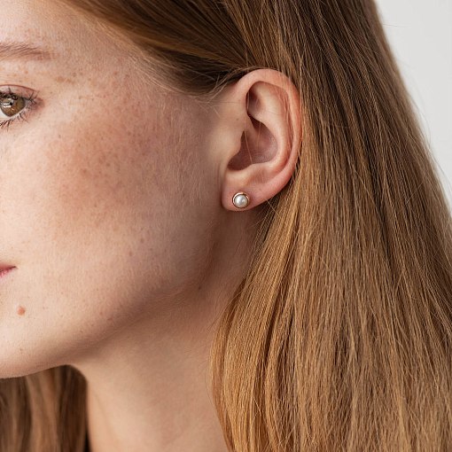 Серьги - пусеты с жемчугом (красное золото) с08503 4