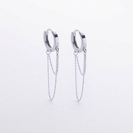 Серьги - кольца с цепочками в белом золоте с08919