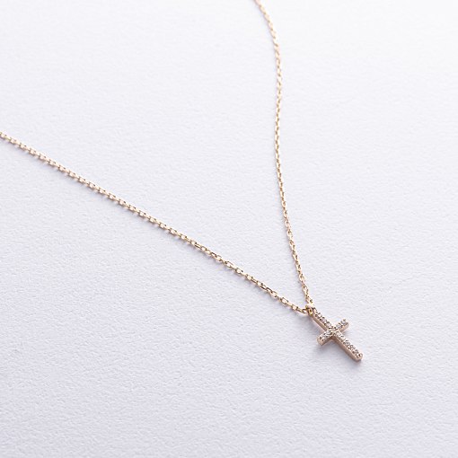 Колье "Крестик" в желтом золоте (бриллианты) колб0132м 3