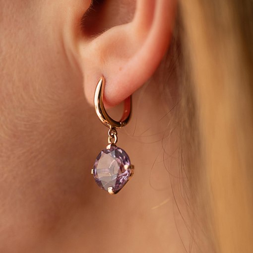 Золотые серьги "Влечение" с аметистом с05299 6