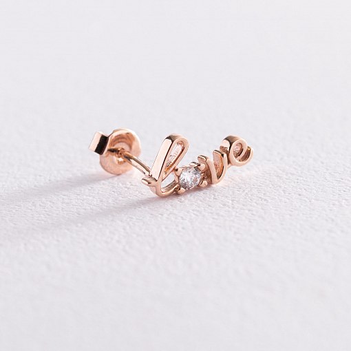 Золотая моносерьга "Love" с фианитом с07479 3