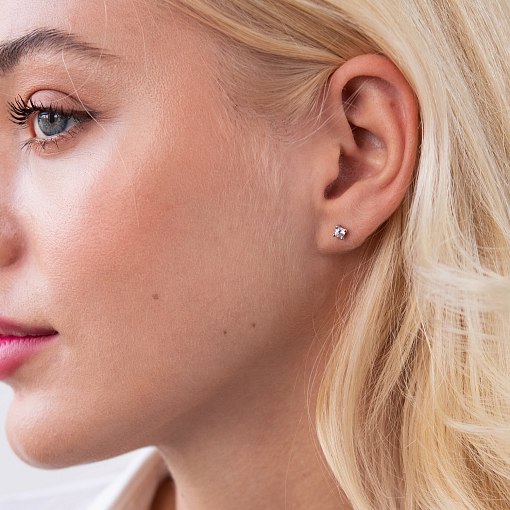 Серьги - пусеты в белом золоте (фианиты) с07676 2