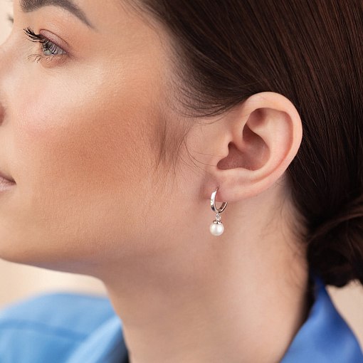 Серьги - кольца с жемчугом (белое золото) с08358 7