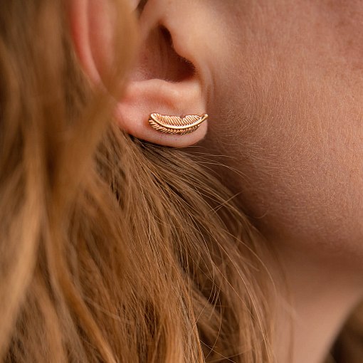 Золотые серьги - пусеты "Перышки" с07903 6