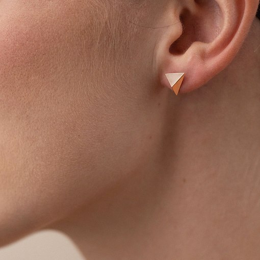 Серьги - пусеты "Пирамида" в красном золоте с08091 4