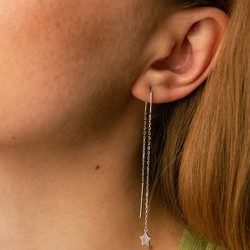 Серьги - протяжки "Звездочки" в белом золоте с05283 2