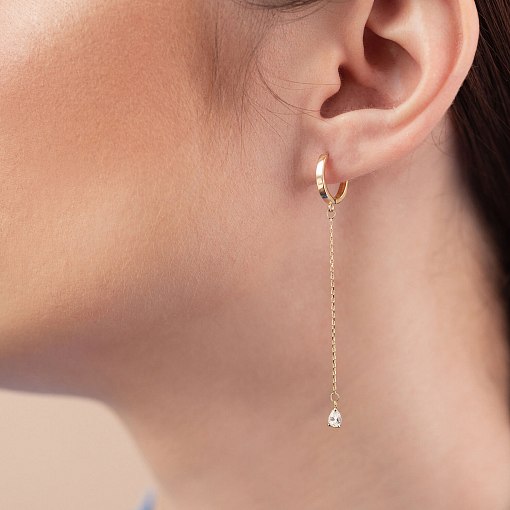 Серьги - кольца "Капельки"  с фианитами (желтое золото) с08352 4