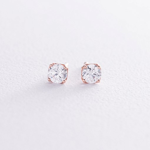 Серьги - пусеты "Сердечки" в красном золоте (фианиты) с06034 5