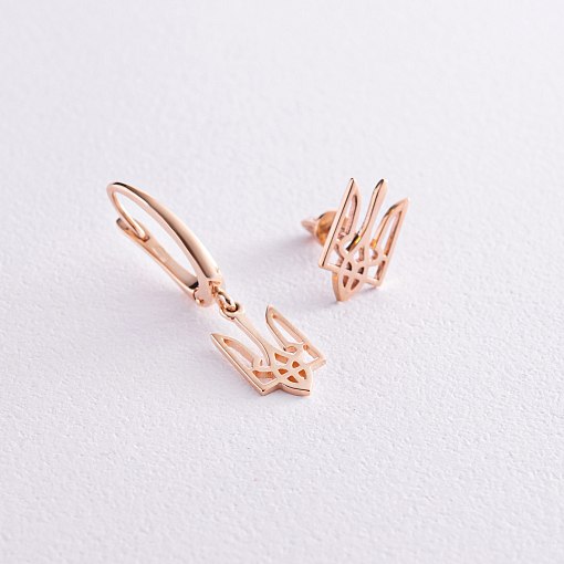 Асимметричные золотые серьги "Герб Украины - Тризуб" с07949 2