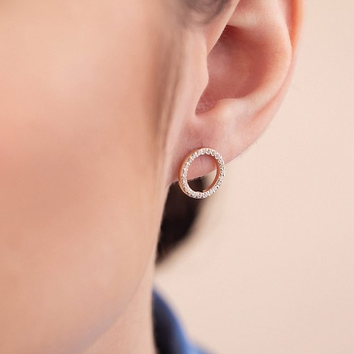 Серьги - пусеты "Круговорот" с фианитами 1.2 см (желтое золото) с08399 7