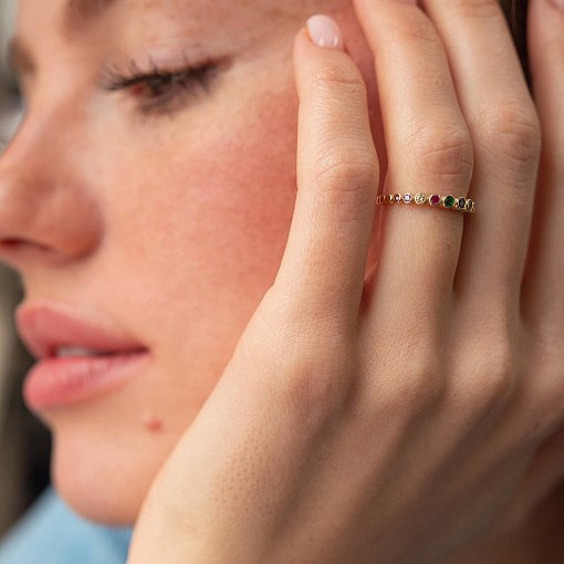 Кільце з різнокольоровими фіанітами (жовте золото) к07196 2