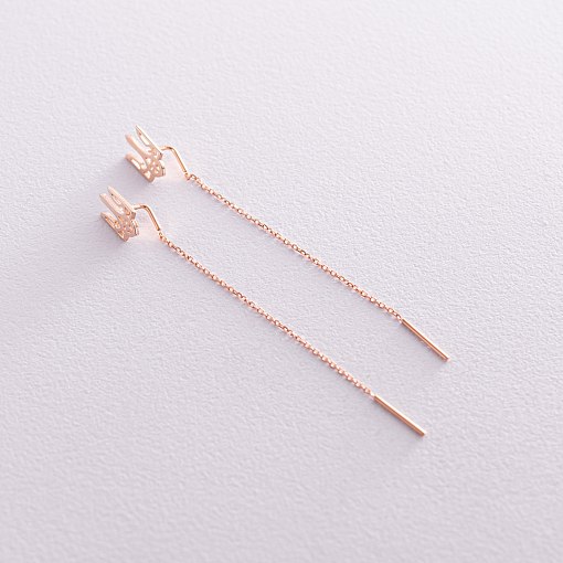 Серьги - протяжки "Герб Украины - Тризуб" (красное золото) с08093