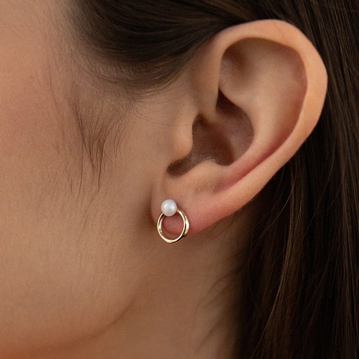 Серьги - пусеты "Круговорот" с жемчугом (красное золото) с08229 7