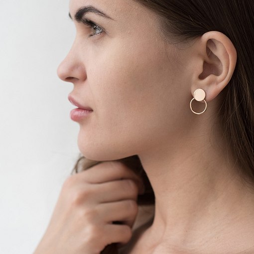 Серьги-пусеты "Монетки" в красном золоте с06683