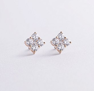 Серьги - пусеты "Fleur" с фианитами (желтое золото) с09147