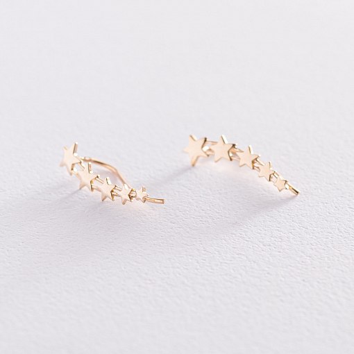 Серьги - клаймберы "Звездочки" в желтом золоте с07392 5