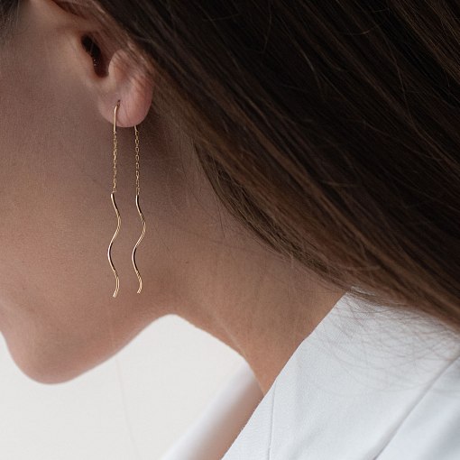 Серьги - протяжки "Завиток" из желтого золота с07200 3