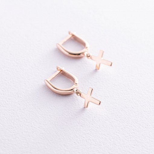 Серьги "Крестики" на английской застежке (красное золото) с07004 2