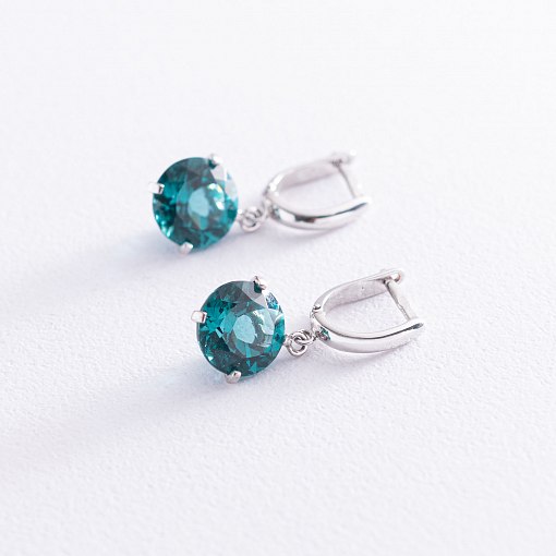 Золотые серьги "Влечение" с синтетическим кварцем с05293 3