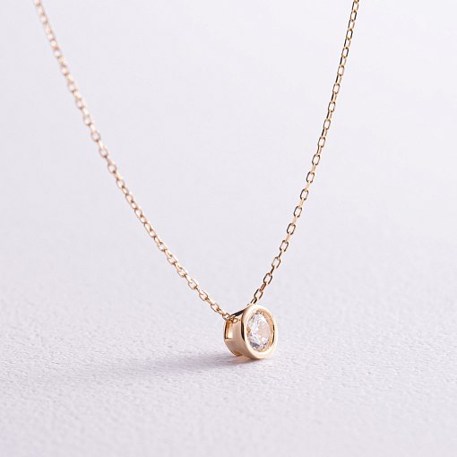 Кольє з одним фіанітом (жовте золото) кол02282 8