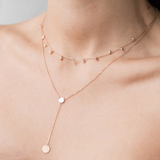 Двойное золотое колье "Монетки" с фианитами кол01405 2