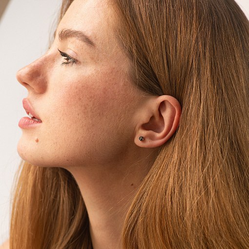 Серьги - пусеты с черными бриллиантами (белое золото) 336171122 2