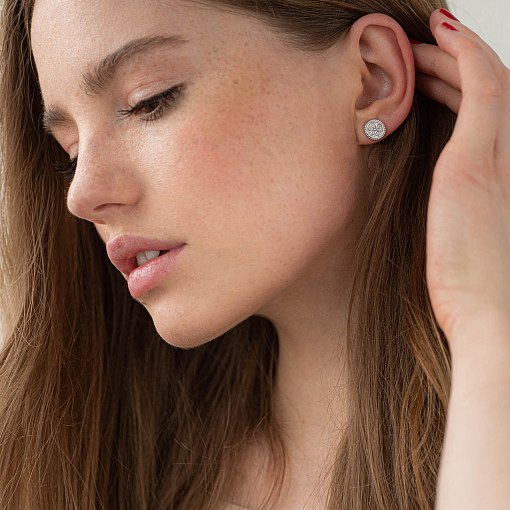 Серьги - пусеты "Цветочки" в белом золоте с06919 2